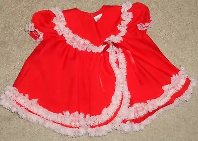 Vintage Bryan Baby Girls Dress Red White Lace Trim Size 12 Months • $14.99