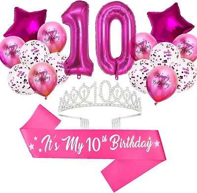10Th Birthday Decorations For Girls Hot Pink Glitter Birthday Sash Silver 10Th • £14.74