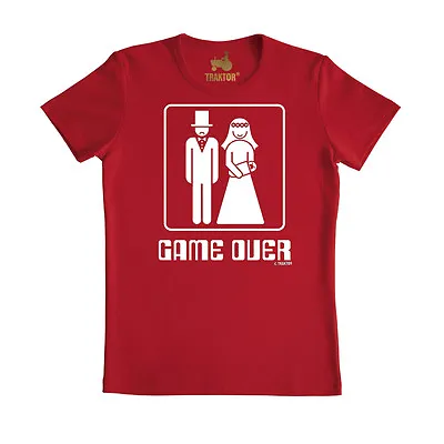 Game Over T-Shirt Bachelor - Marriage Short Sleeve - Fun Tee Red - TRAKTOR®  • £22.74