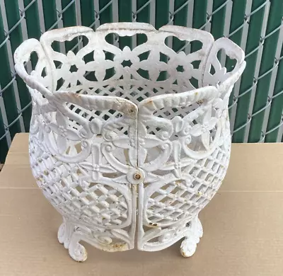 Large Vintage Cast Iron Planter Ornate Victorian Open Weave 12” Tall 12  Dia • $125