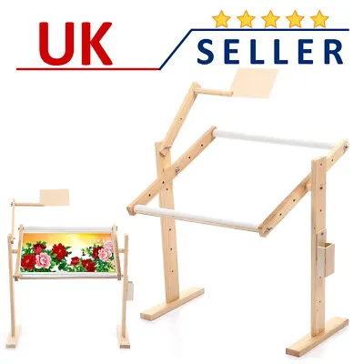 Cross Stitch Frame Tabletop Floor Stand Wooden Embroidery Tapestry Hoops Adjust • £11.49