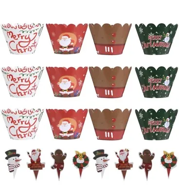 £2.99 • Buy 48 PCs Christmas Cupcake Toppers Wrappers Christmas Cupcake Decorations