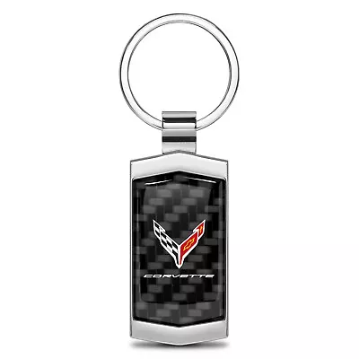 Chevrolet Corvette C8 Real Black Carbon Fiber Chrome Metal Case Key Chain • $26.95