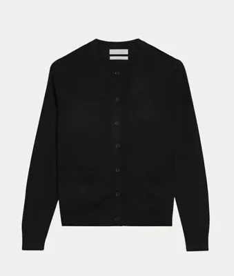 Fine Merino Wool Marks And Spencer Black Merino Wool Cardigan Size 14 • £19.99