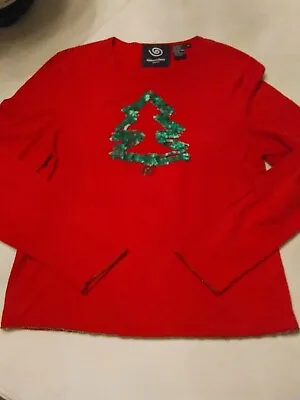 Michael Simon Womens Red Size M Sweater Embroidered Christmas Tree 58% Silk • $23.50