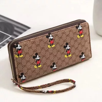 Brown Women Wallet Cute Mickey Mouse Disney Purse Cash Credit Phone Holder Bag • $16.95