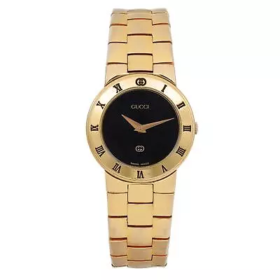 Vintage Gucci  Gold Plated Steel  Black Dial Ladies Quartz Watch 3300L  • $329.99