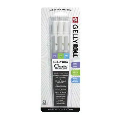 Sakura  Gelly Roll  Classic Gel Ink Pen - White - 3 Pack [Fine/Medium/Bold/Mix] • £6.94