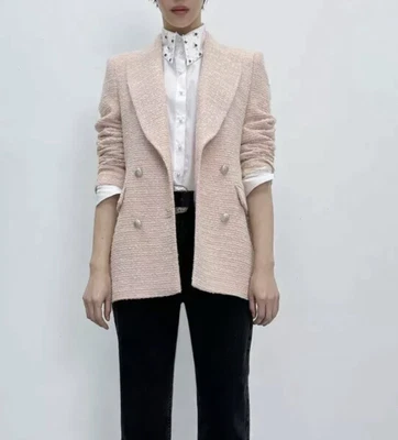 $79 • Buy ZARA NEW TEXTURED DOUBLE-BREASTED BLAZER WOOL BLEND PINK Jacket 2094/243 Sz M