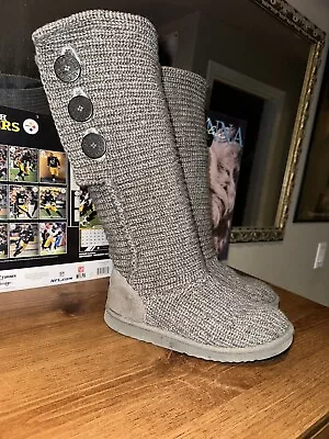 UGG Australia Classic Cardy Gray Sweater Knit Tall Boots 5819 Womens Size 7 • $20