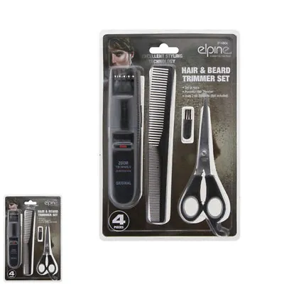 4pc Hair Trimmer & Beard Kit Electric Body Mens Cutting Clipper Comb Scissor New • £4.99