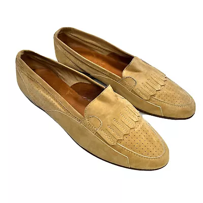 R Martegani Boutique Line Made In Italy Loafers Leather Suede Womens 10.5 Beige • $39.99