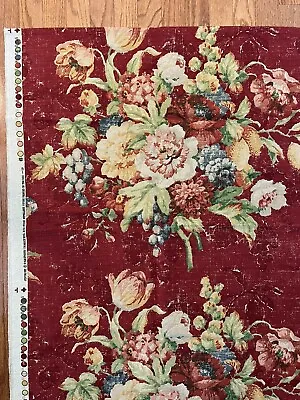 P Kaufmann Red Floral Slub Upholstery Fabric 54 W 4 Yards • $50