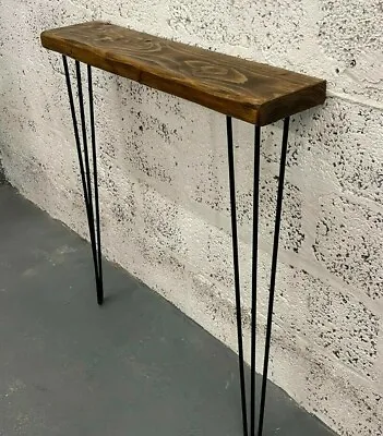 Rustic Industrial Style Slim Console Hall Table Hairpin Legs Inc Solid Wood • £93.59