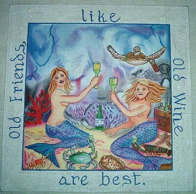 EM 106 Elizabeth Mumford Old Friends Mermaids Hand Painted Needlepoint Canvas WK • $160.99
