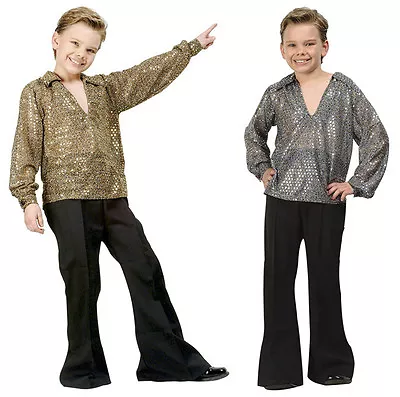 $22.95 • Buy 1970s 70's Disco Fever Child Boy Costume Gold Silver Sequin Shirt Costumes 91071