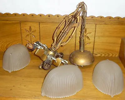 Antique / Vintage Art Deco Glass Slip Shade Hanging Light - MISSING 2 Shades • $149.99