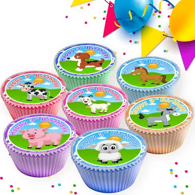 Farm Animals Age 3 Happy Birthday 4th Edible Cupcake Toppers Decorations Cc7963 • £2.99