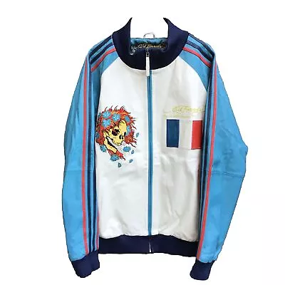 Rare Vintage Don Ed Hardy France Flag Skull Leather Jacket Mens 4xl • $249.99