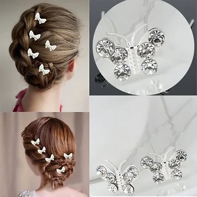 £3.99 • Buy Butterfly Wedding Hair Pins Bridesmaid Crystal Diamante Bridal Hair Clips Grips