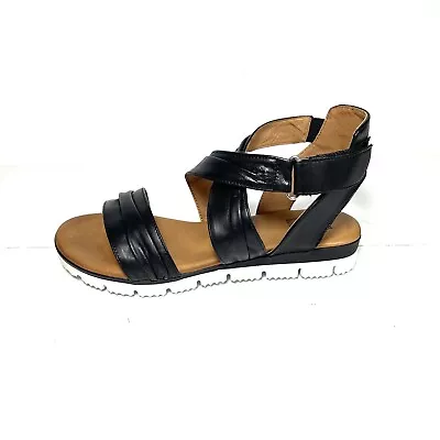 Miz Mooz Womens Sandals Cros-Strap Sara Black Leather Size 40 US 9.5 NIB • $81.80