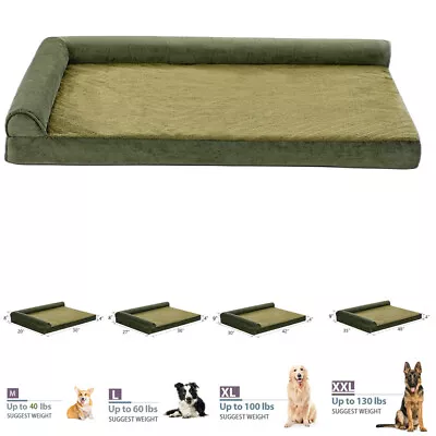 M/L/XL/XXL Dog Bed Orthopedic Foam 2Side Bolster GreenPet Sofa W/Removable Cover • $25.99