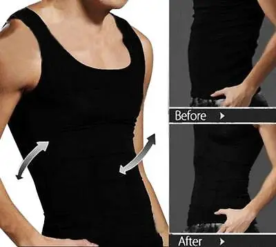 Men Toning T-shirt Ultra Compression Shapewear Tee Top Body Shapers Elactic Vest • £13.99