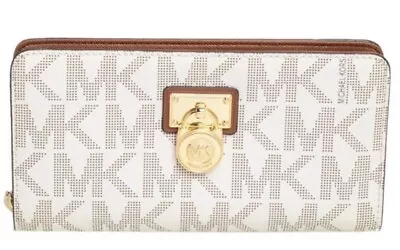 Michael Kors Hamilton Vanilla Logo Continental Zip Around Wallet With Gold Lock • $13.50