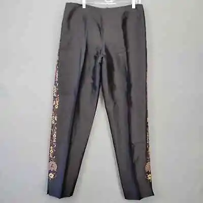 Dana Buchman Women Pants Size 14 Black Preppy Silk Embroidery Beads Straight Zip • $17