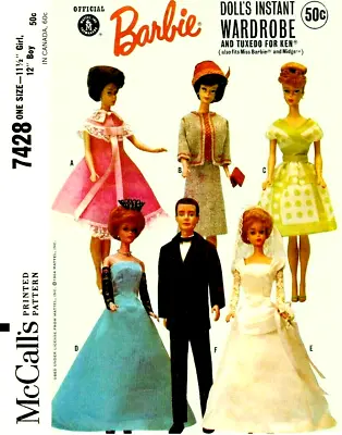 Vintage 1964 Barbie & Ken Clothes Pattern Reproduction McCall's #7428 Uncut • $8.95