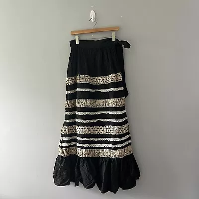 Vintage Georgia Charuhas Maxi Skirt Mexican Folk Tiered Stripe Floral Size 12 • $48