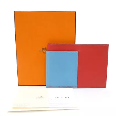 Authentic HERMES Necto Card Holder C Red/Blue Leather #1100087 • $663.37