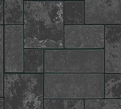 £13.35 • Buy Realistic Kitchen Bathroom Black Slate Tile Vinyl Wallpaper A.s.creation 34779-3