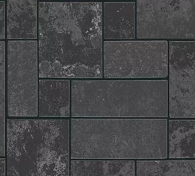 £13.35 • Buy Realistic Kitchen Bathroom Black Slate Tile Vinyl Wallpaper A.s.creation 34779-3