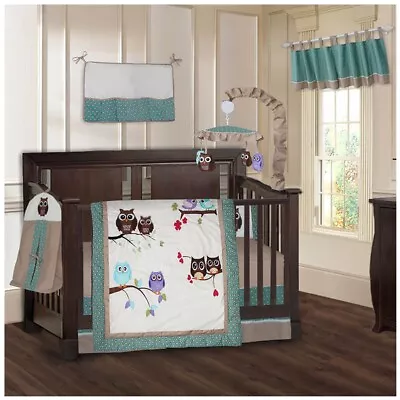 BabyFad Owl Turquoise 9 Piece Baby Crib Bedding Set • $109.99