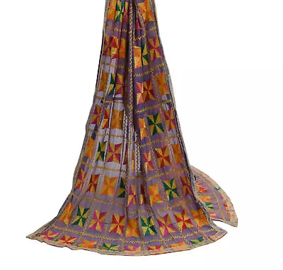 Sushila Vintage Lavender Dupatta Blend Chiffon Silk Embroidered Long Stole Wrap • $27.99