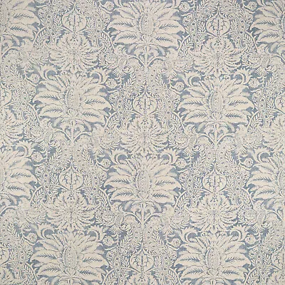Cowtan & Tout Damask Leaf Linen Print Fabric- Martinique / Blue 7.25 Yd 11391-03 • £583.10