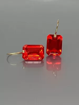 Fire Opal Drop Earrings Orange Opal Earrings 925 Silver Engagement Earring • $77
