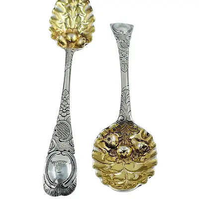£295 • Buy George II Georgian 1758 Solid Silver Berry Spoons Thomas Wallis I (2092/9/YWLN)
