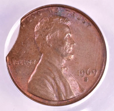 $15 • Buy 1969-S Lincoln Memorial Penny Cent - ANACS AU50 - Curved Clip 2.93 Grams 