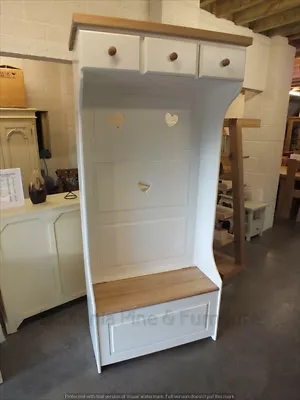 Painted Monks Bench/ Hall Unit Oak Seat/ Bespoke Sizes & Colours F&b All White • £805