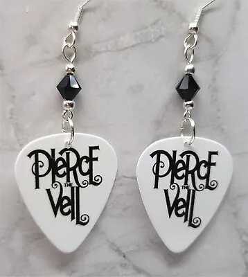 Pierce The Veil Guitar Pick Earrings With Black Swarovski Crystals • $7