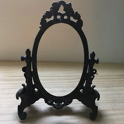 Vintage / Antique Cast Bronze Ornate Oval Vanity Mirror Picture Frame Stand 12 T • $146.99