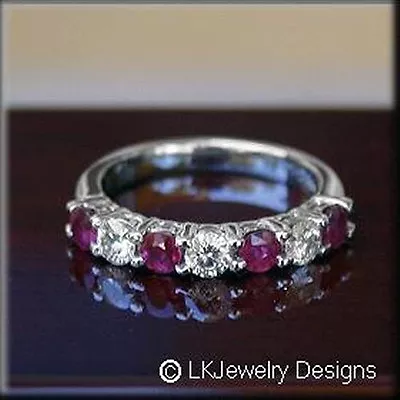 0.80 Ct Moissanite Near Colorless Round & Ruby Semi Eternity Wedding Ring • $1099