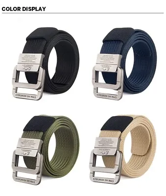 New Canvas Web D Ring Belt Silver Buckle Military Style For Men & Women USA • $15.49