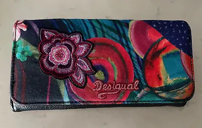 DESIGUAL Snap Close Wallet Bright Multicoloured 19 X 10cms Embroidered • $24