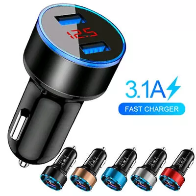 Car Charger 3.1A Quick Charge Dual USB Port LED Display Voltmeter Phone Charging • $5.26