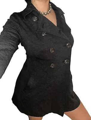 CAbi Ponte Trench Coat Jacket Military Double Breast Charcoal Button Gray Sz S • $29
