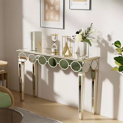 Vintage Rectangular Mirrored Console Table W/ Gold Rim Glass Entryway Desk 120cm • $359.90