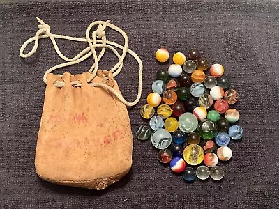 Vintage Leather Marble Bag With Multi-Color Marbles  • $34